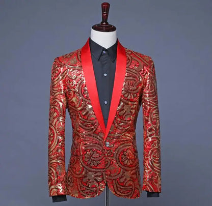 Flacher, heißer, mit Gold besetzter Herrenanzug aus Samt, 2-teiliges Set – Hochzeitsbankettkleid mit Hose