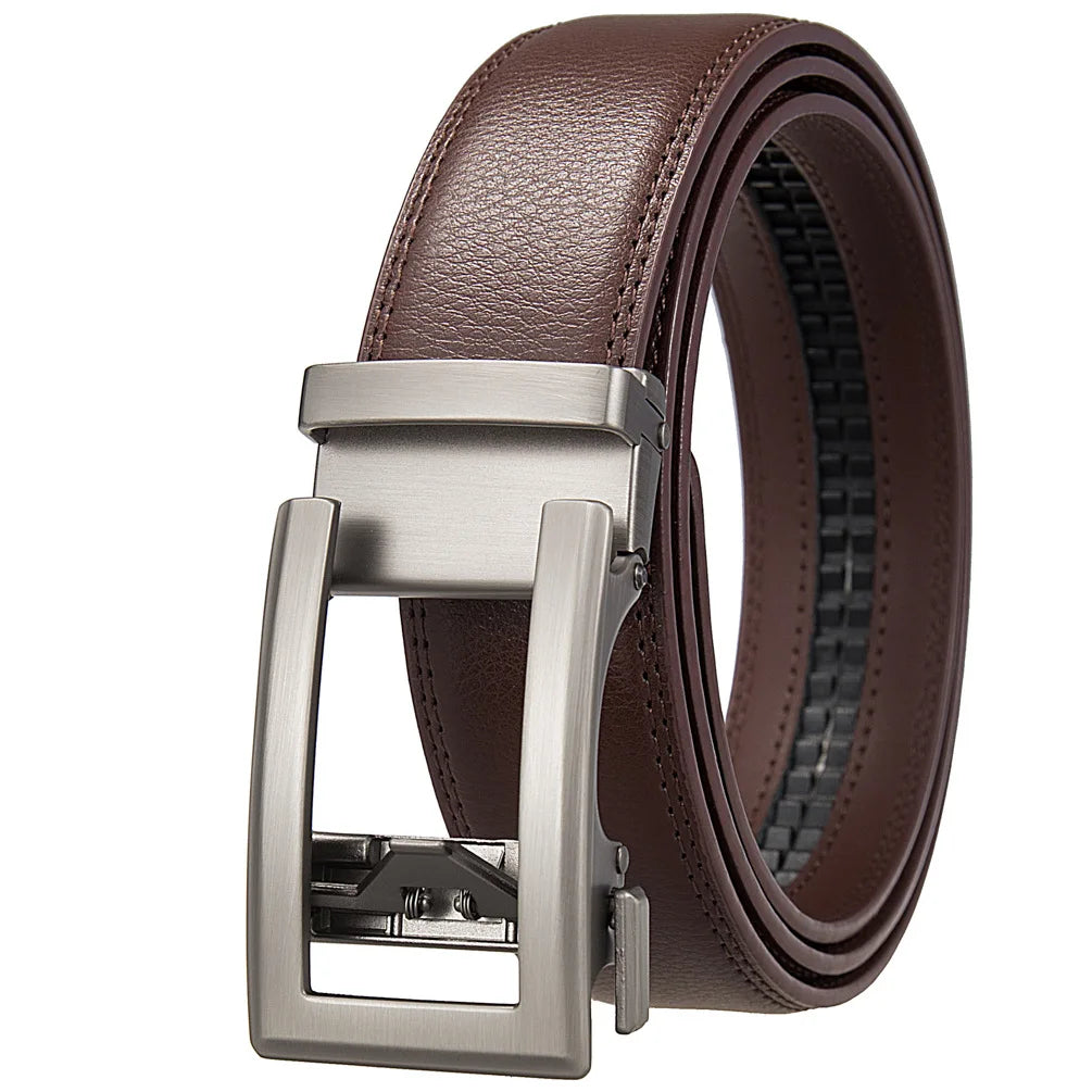 Men's Adjustable Genuine Leather Ratchet Automatic Buckle Belt