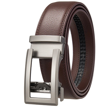 Men's Adjustable Genuine Leather Ratchet Automatic Buckle Belt
