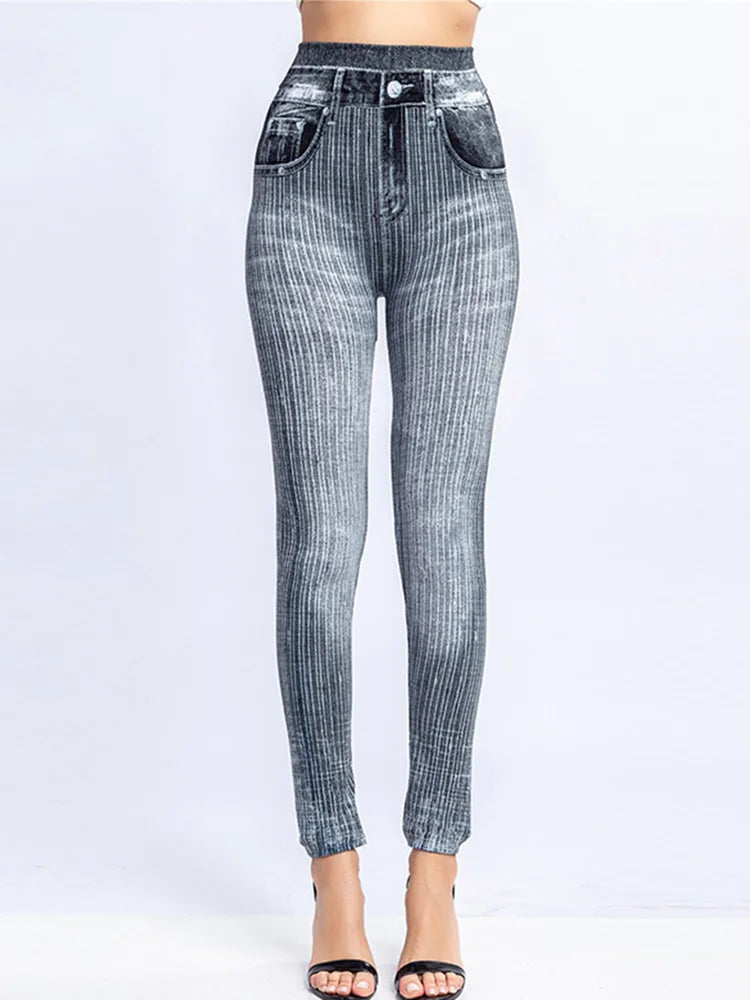 Women's Gym Leggins High Waist Elastic Butterfly Pritned Pencil Jeans