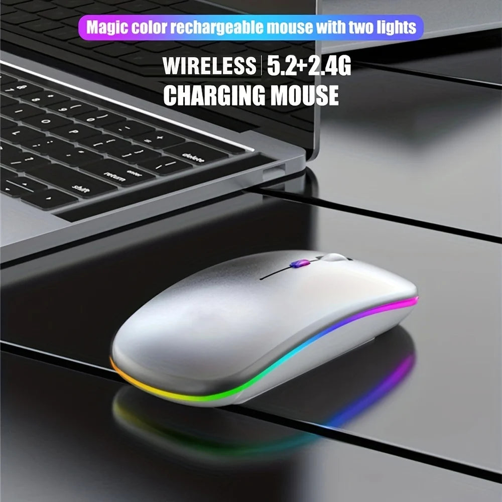 Rechargeable RGB Ergonomic Silent Click Mouse - Wireless Mice Mouse