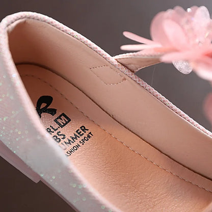 Chaussures de princesse en cuir à fleurs brillantes pour enfants