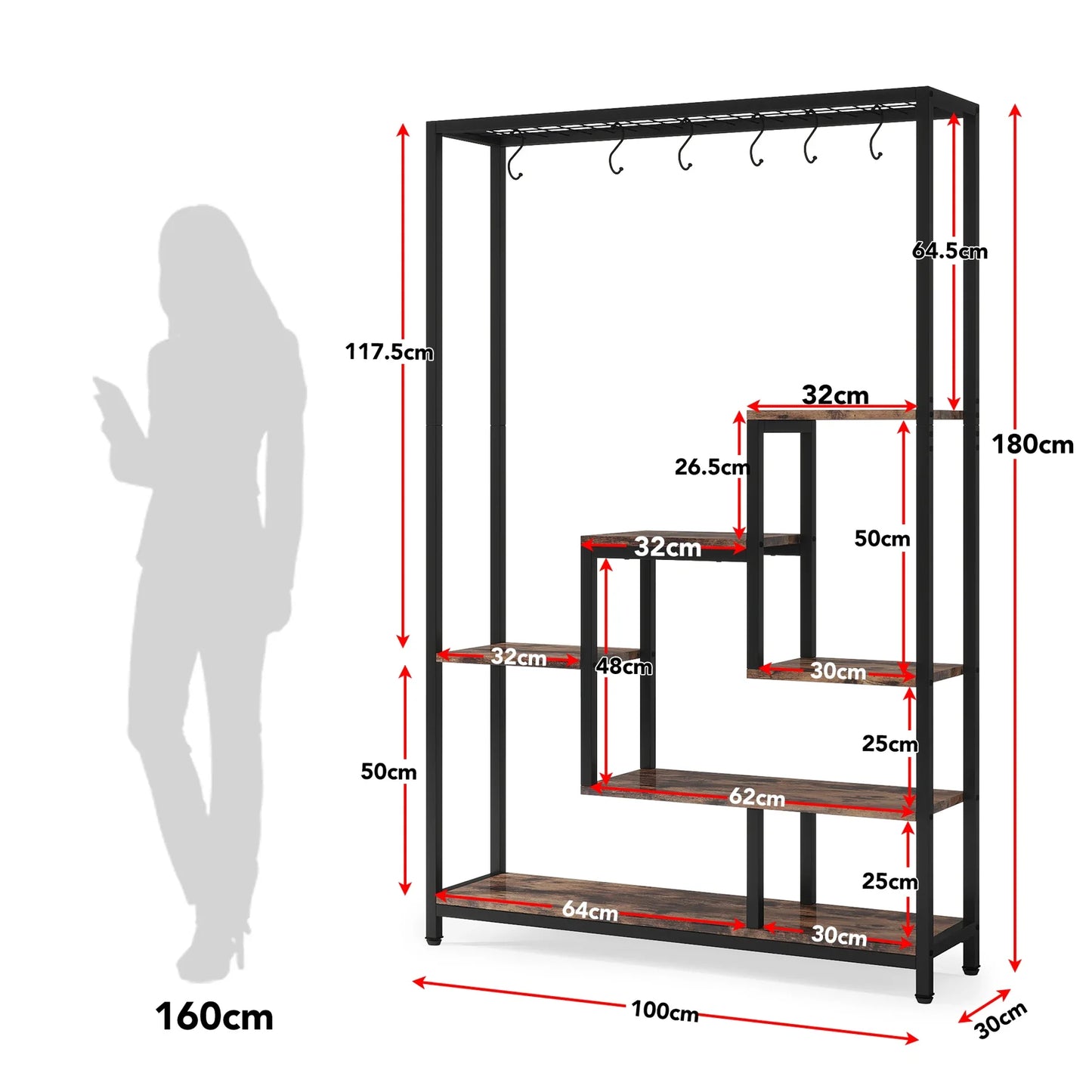 5 Tiers Tall Indoor Plant Stand 70.9 inches Large Metal Plant Shelf Hanging Hooks