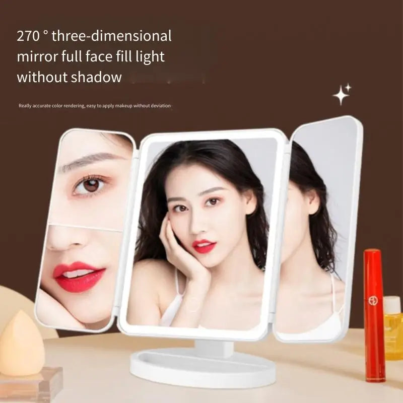 Miroir de maquillage à LED à trois volets avec lumières