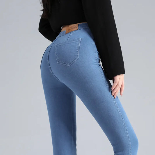 Graue Skinny-Fit-Jeans aus Denim mit hoher Taille