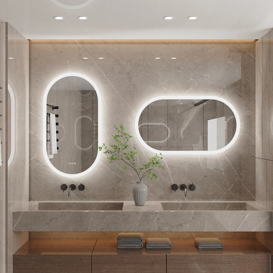 Miroir de salle de bain ovale à LED avec rétroéclairage et antibuée