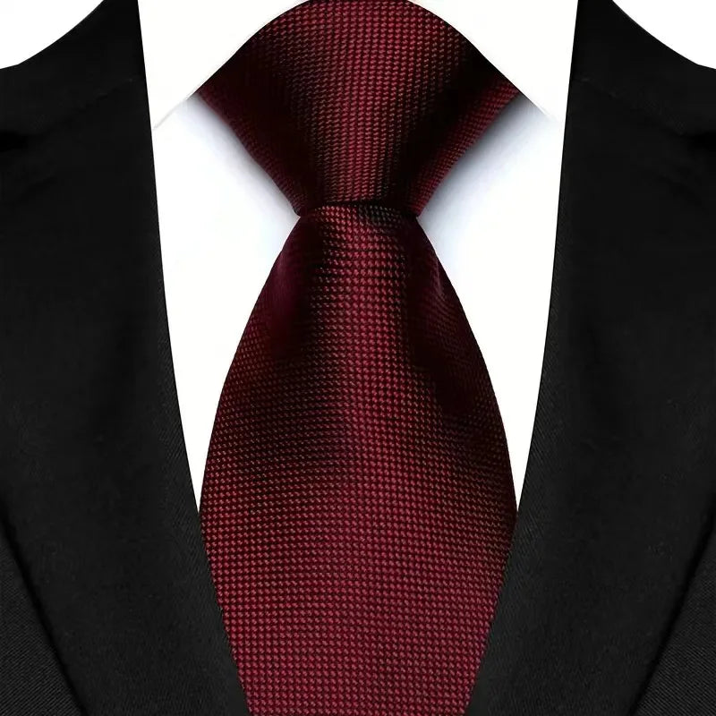 Men's Burgundy Plaid Silk Wedding Tie Set