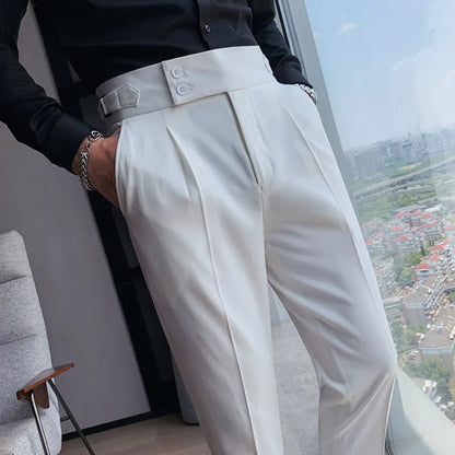 High Waist Solid Slim Fit Men’s Trousers