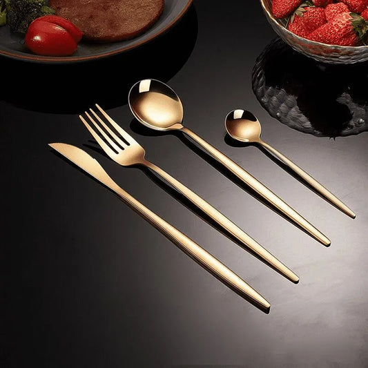 24pcs Gold Stainless Steel Dinnerware Set