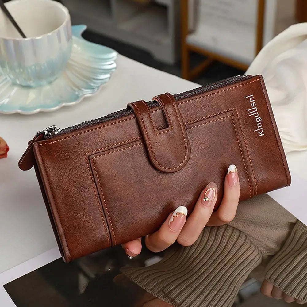 Lange Geldbörse aus PU-Leder für Damen – Clutch mit mehreren Kartenfächern