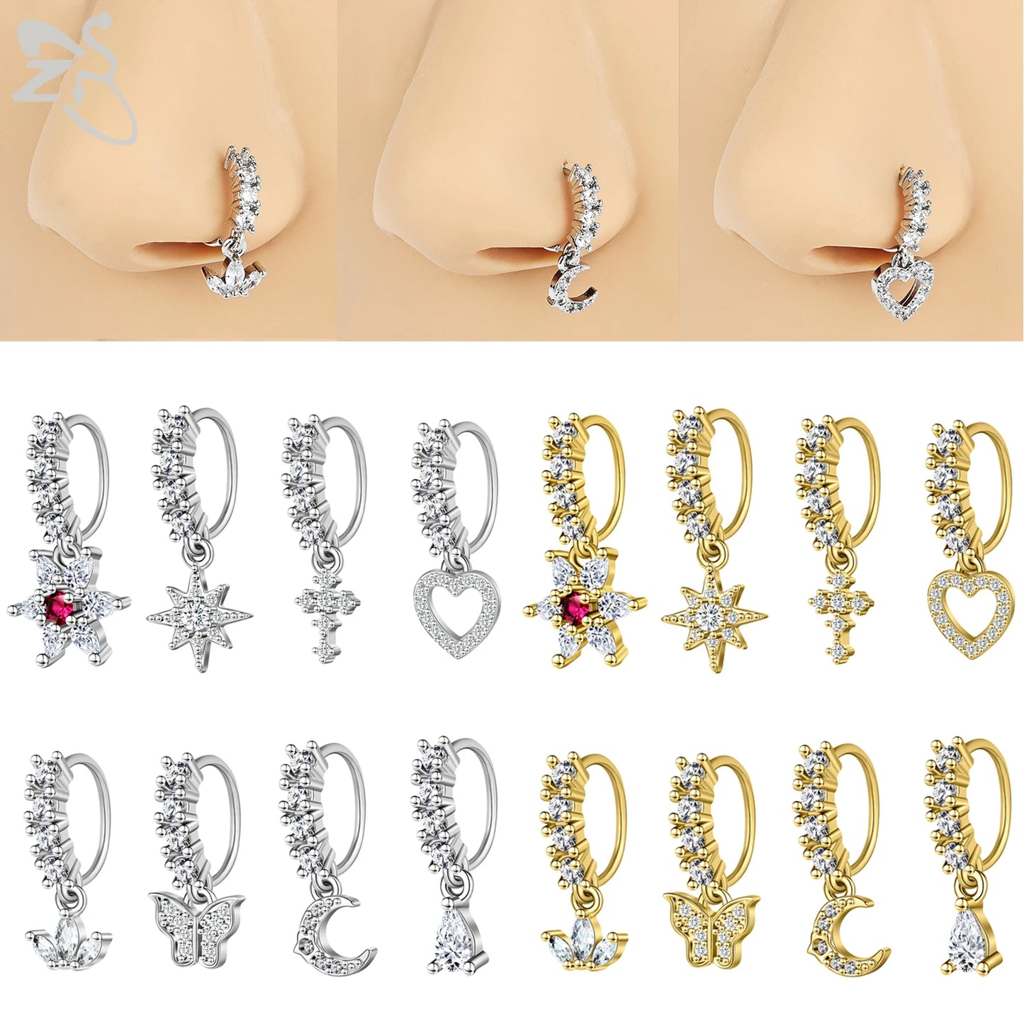 Charming CZ Crystal Nose Ring Set for Women