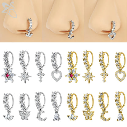 Charming CZ Crystal Nose Ring Set for Women