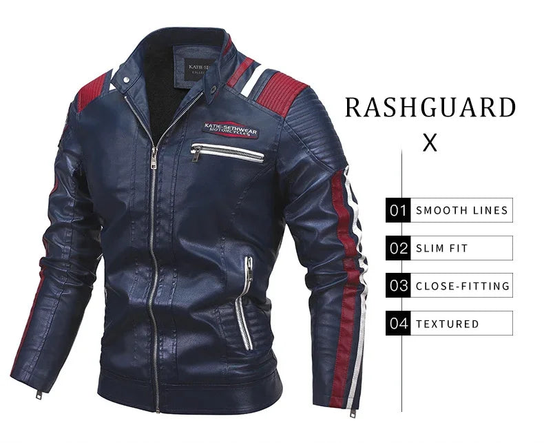 Veste de moto élégante en cuir PU coupe slim