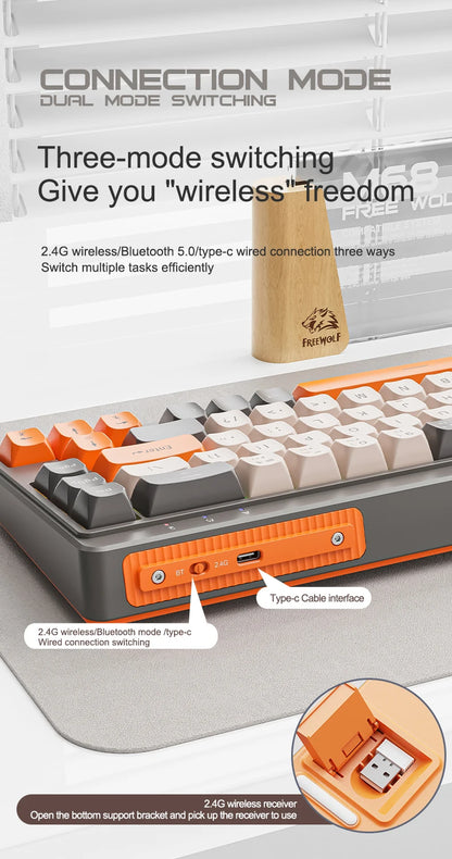 Kabellose mechanische Tastatur, Bluetooth, Dualmodus, Hot-Swap-fähig, Mini, 68 Tasten, roter Schalter, für PC, PS4, Xbox, iPhone, iPad