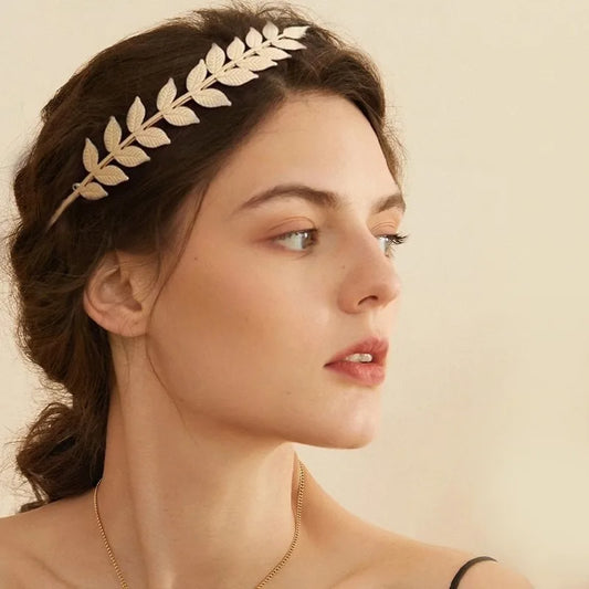 Greek Gold Leaf Headband for Women – Roman Goddess Bridal Crown Tiara