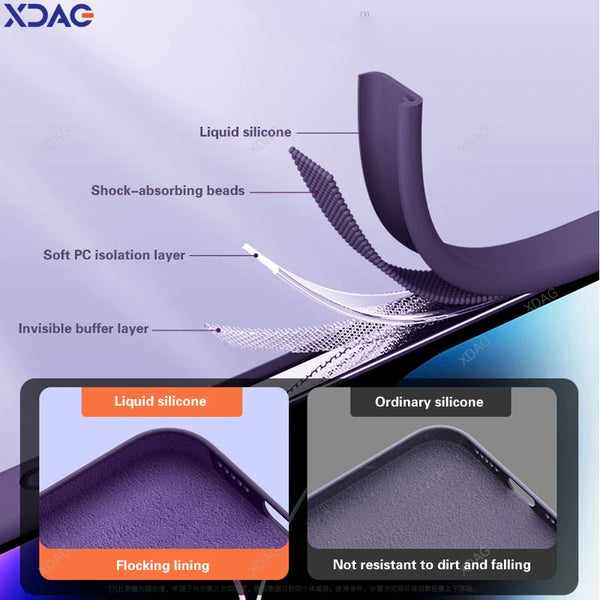 Luxury original square liquid silicone case with dual layer armor housing.