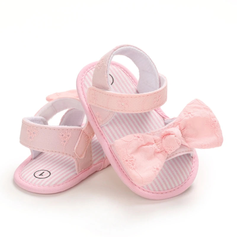 Baby Mädchen Sandalen mit Schleife, atmungsaktiv, flach, Prinzessin, weiche Sohle