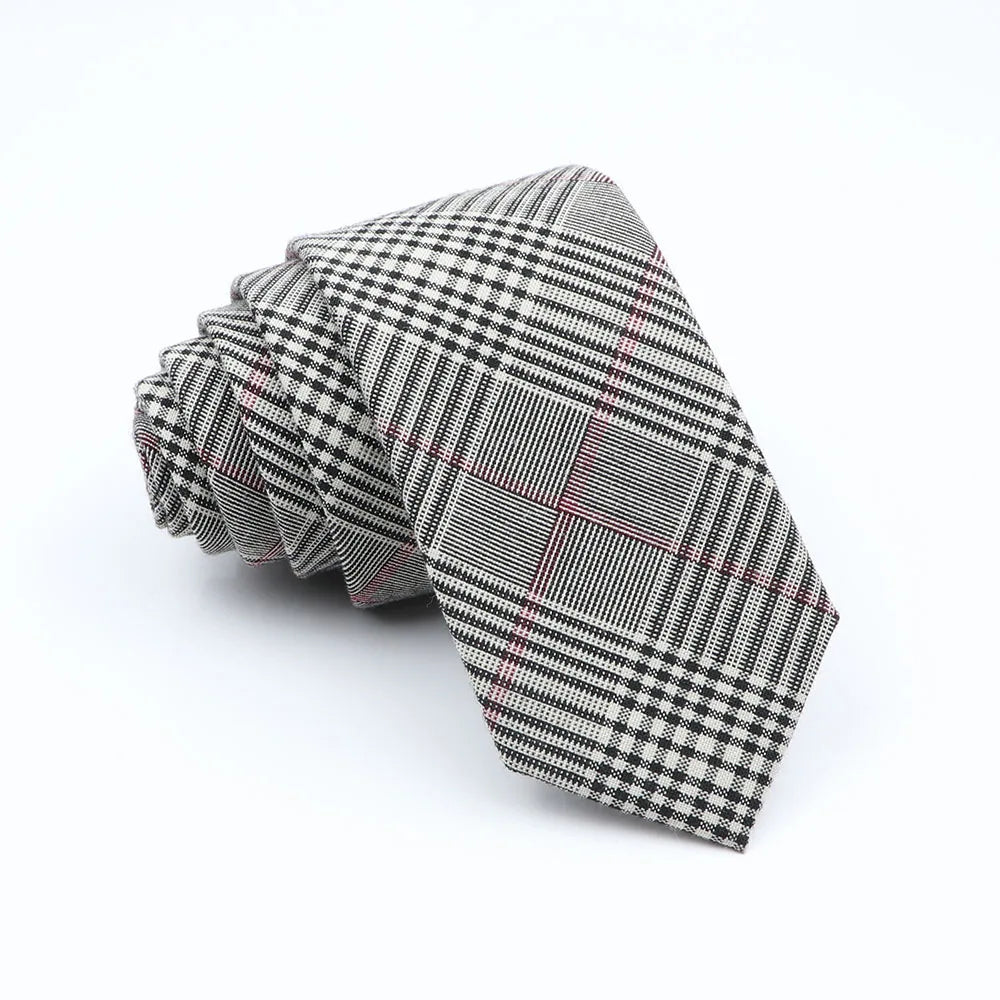 Grey Black Plaid Cotton Narrow Men's Tie