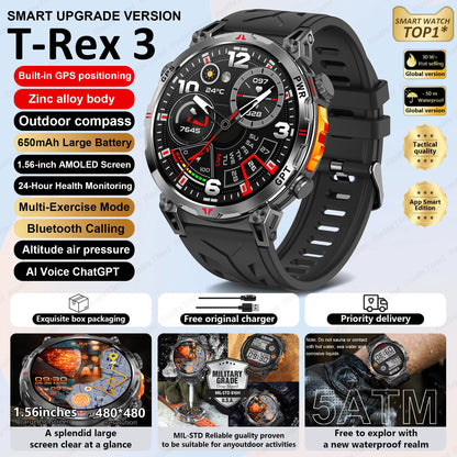 Unisex T-Rex3 GPS Sports Smartwatch – Fitness Tracker Heart Rate Monitor 3ATM Waterproof Smart Watch
