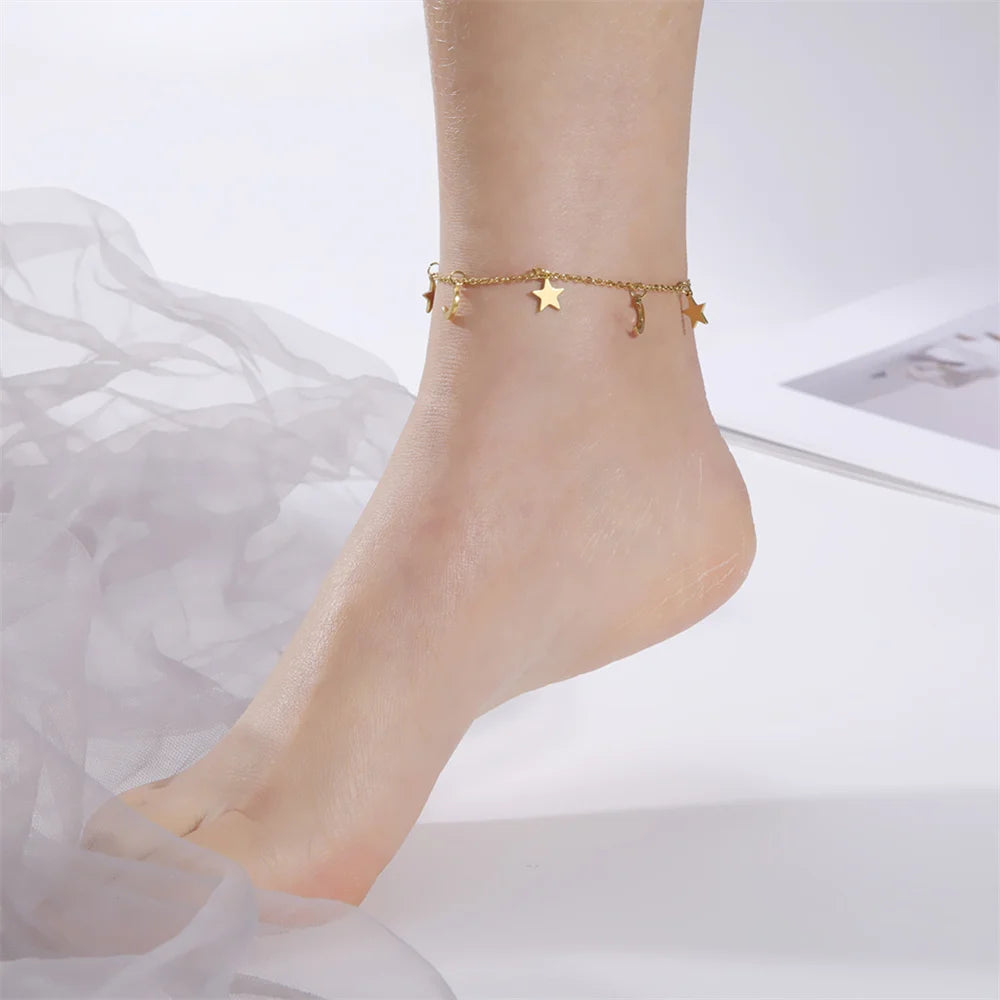 Stainless Steel Star Moon Heart Butterfly Anklet – Women’s Foot Bracelet Chain