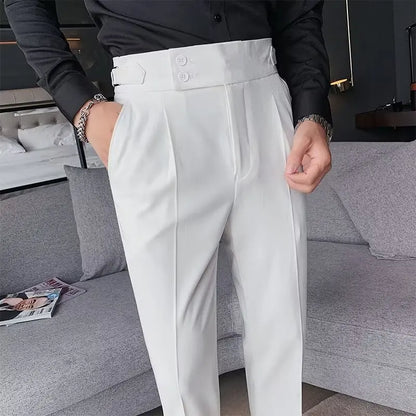 Pantalon de bureau classique coupe slim pour homme - Pantalon vintage taille haute
