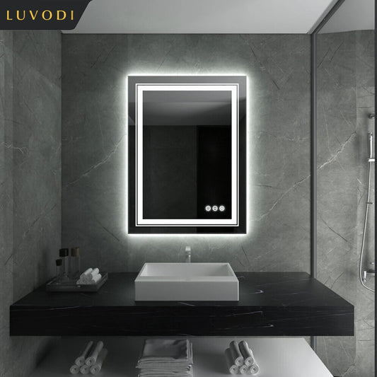 Miroir de salle de bain à double éclairage LED LUVODI avec antibuée et étanche