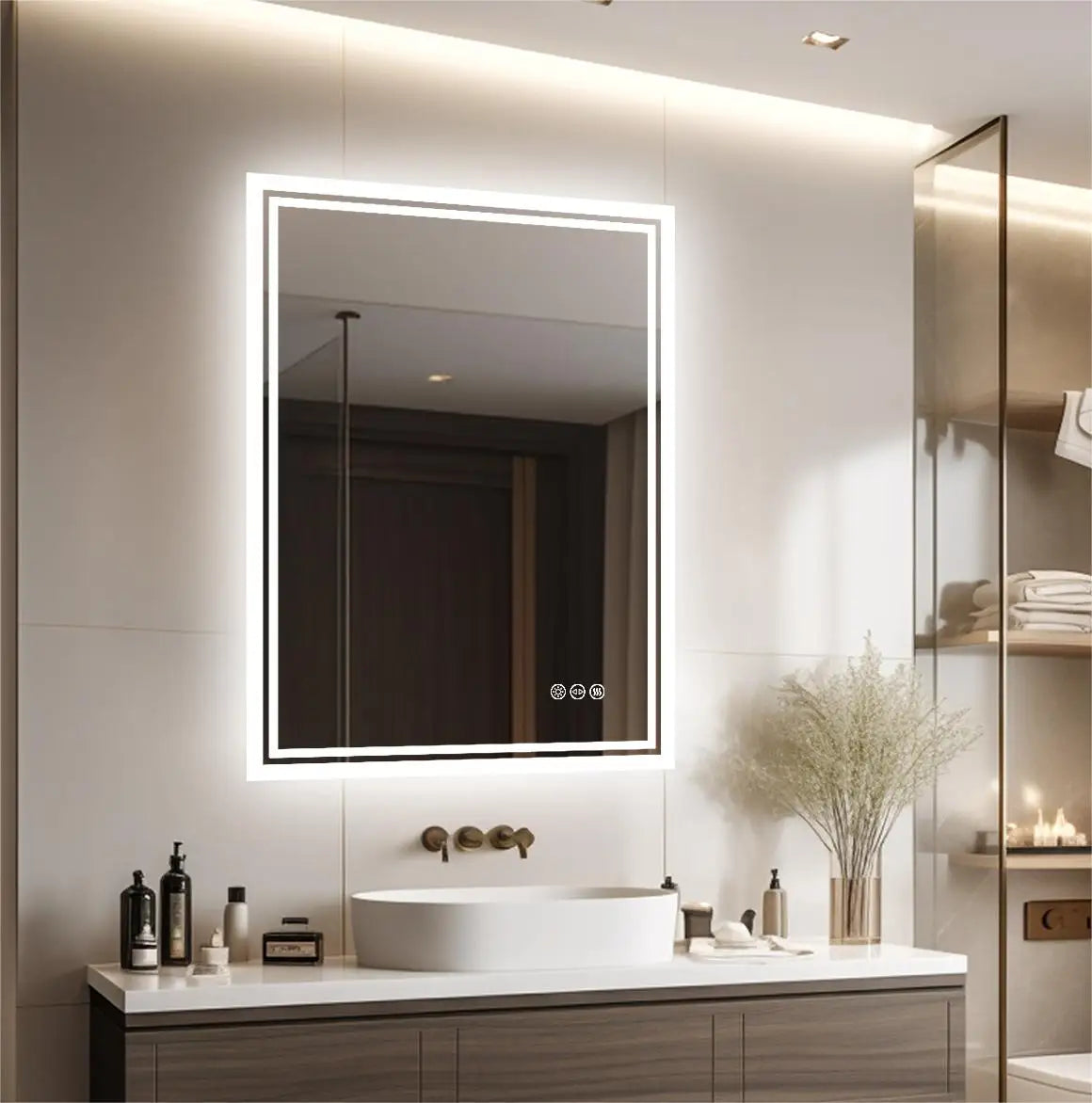 Miroir de salle de bain à LED avec antibuée et lumière tactile à 3 couleurs