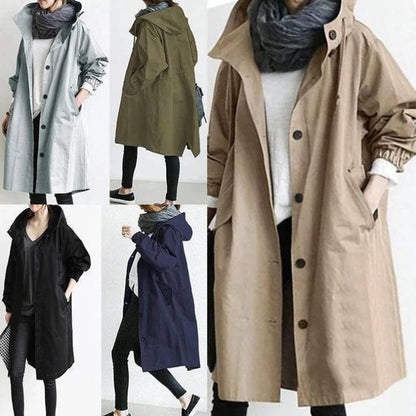 Women's Long Trench Windbreaker Loose Hooded Temperament Raincoat