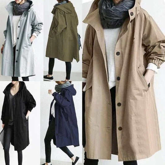Women's Long Trench Windbreaker Loose Hooded Temperament Raincoat