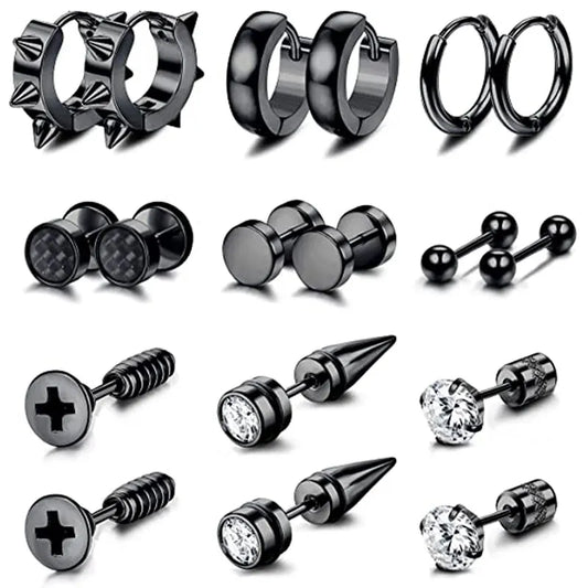 Black Stainless Steel Screw Stud Earrings