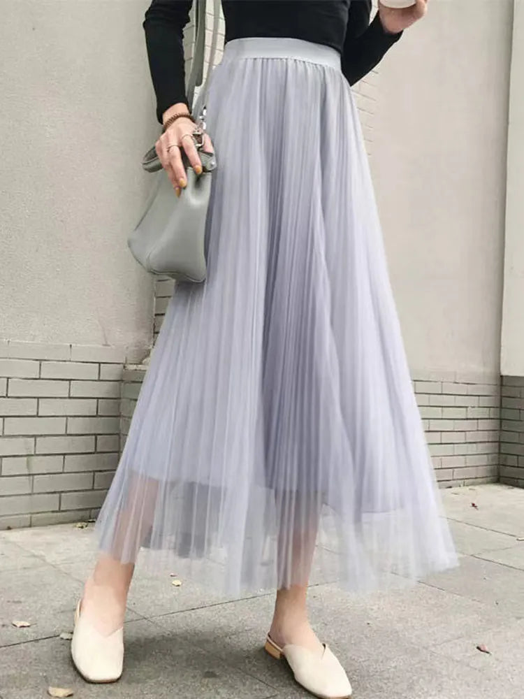 Women Summer Chic High Waist Tulle Skirt