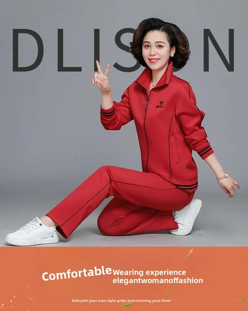 Women's Embroidered Zipper Autumn Winter Knitted Two Piece Set