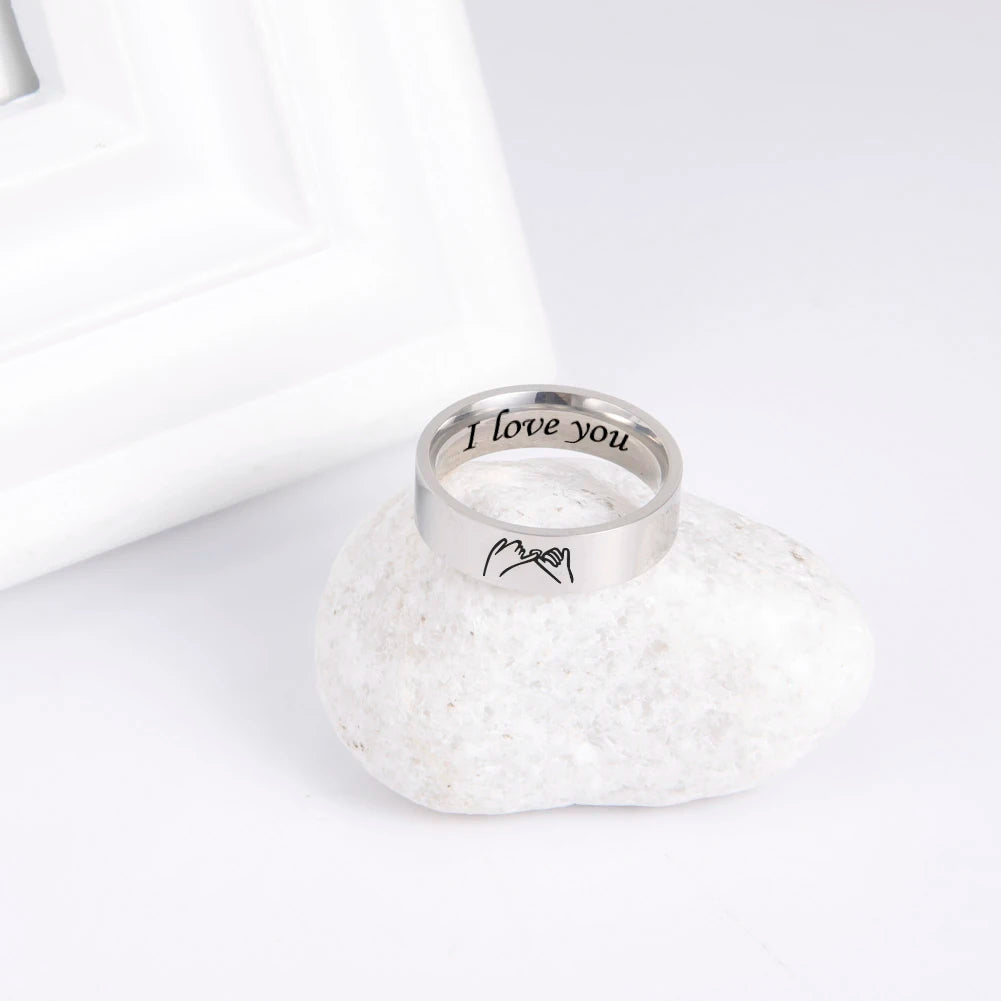 Bagues de promesse pour couple en acier inoxydable – Bague assortie gravée « Je t'aime »