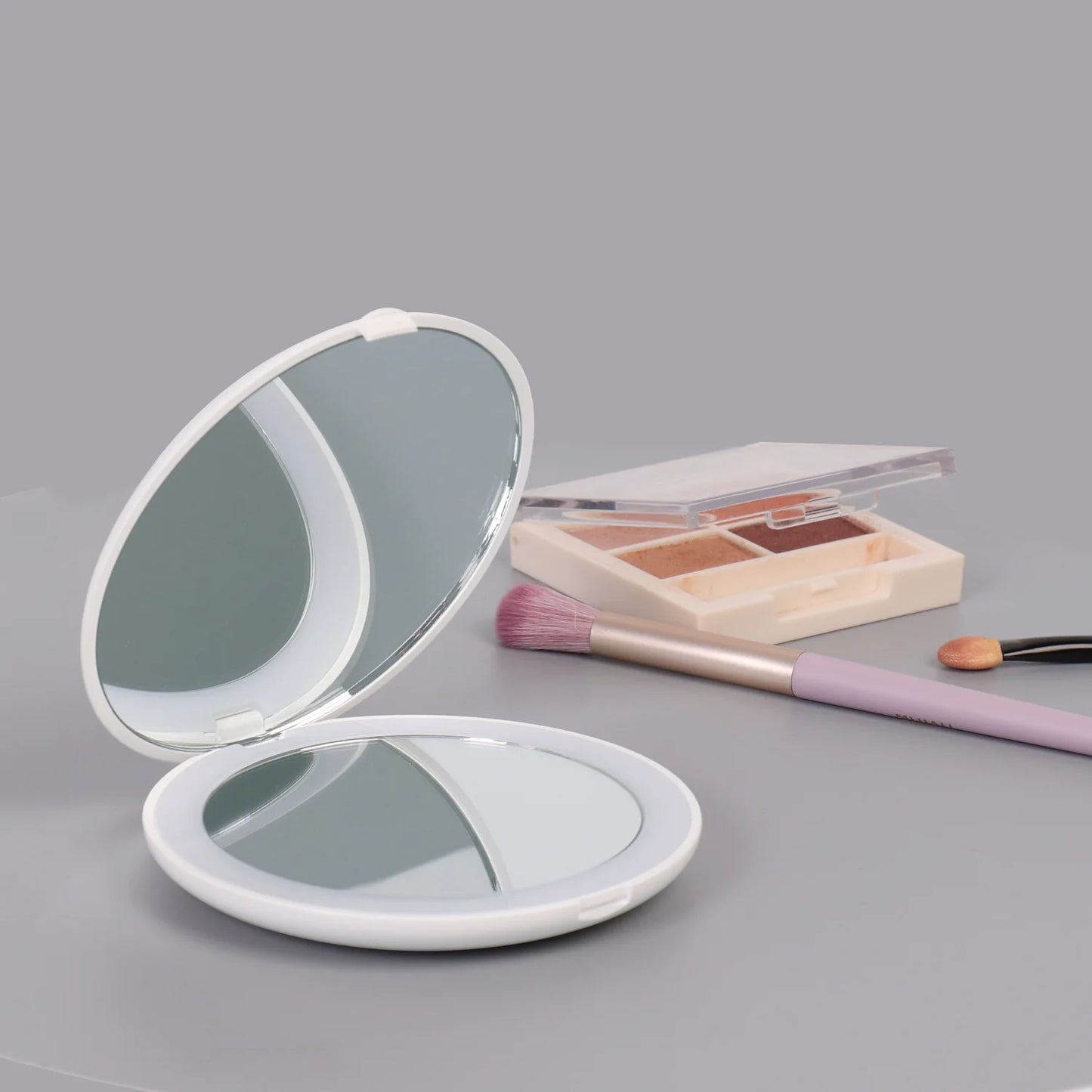 Miroir de maquillage compact à LED avec grossissement 2X/10X