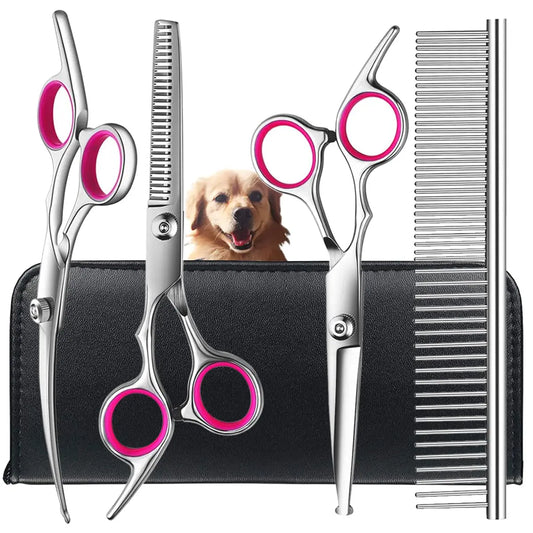 4pcs Dog Grooming Scissors with Safety Round Tip-Stainless Steel Set