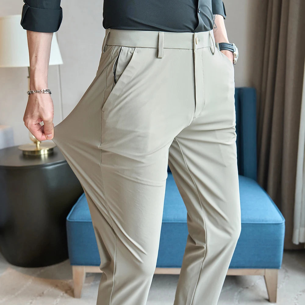 Men’s Classic Slim Fit Office Trousers - High Waist Vintage Pants