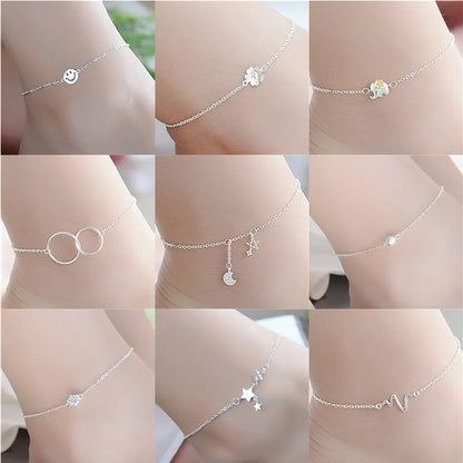 Sterling Silver Color Single Layers Anklets