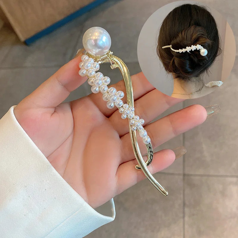 Pinces à cheveux géométriques en métal avec perles coréennes