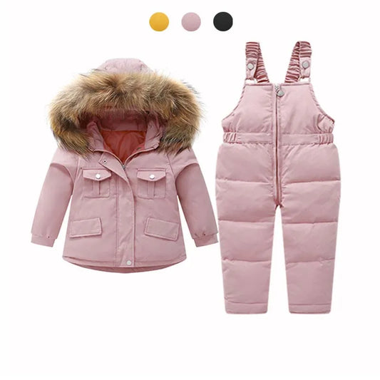 Veste d'hiver pour enfants, combinaison de neige isolée avec capuche en fourrure véritable