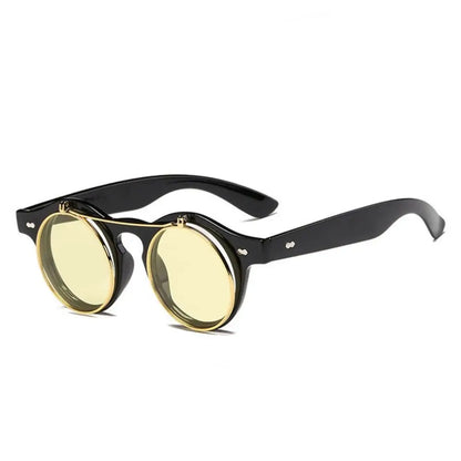 Unisex Retro Round Flip Frame Sunglasses