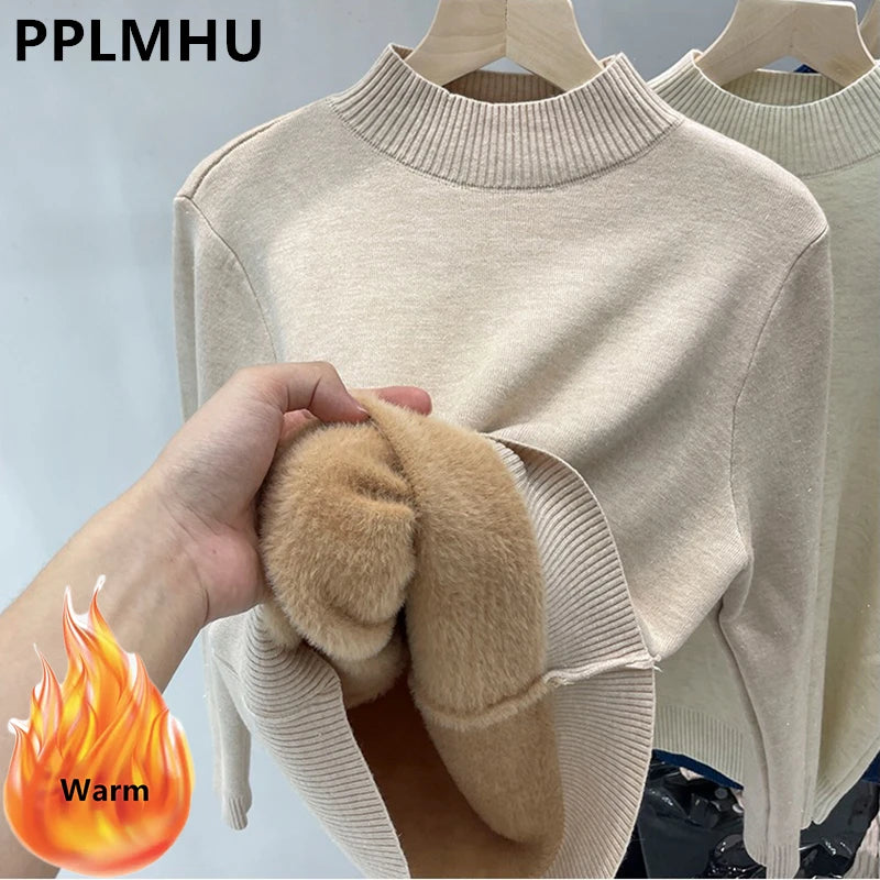 Damen-Strickpullover mit Rollkragen und Fleecefutter