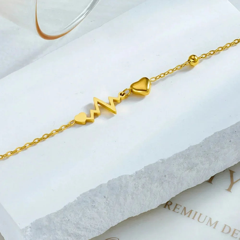 Stainless Steel Heart Anklet for Women – Minimalist Gold/Silver Chain Anklet
