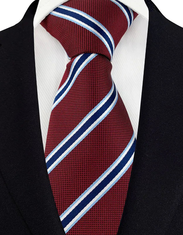 Men's Burgundy Plaid Silk Wedding Tie Set