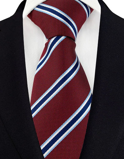 Men's Burgundy Plaid Silk Wedding Tie Set