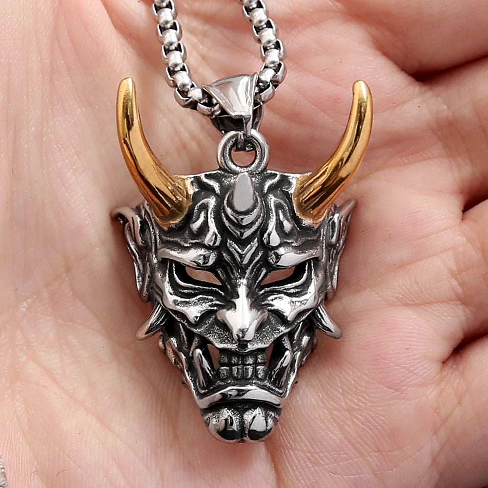 Gothic Retro Stainless Steel Ghost Mask Pendant Necklace