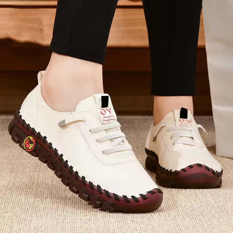 Women's Leather Loafers Lace Up Shoes