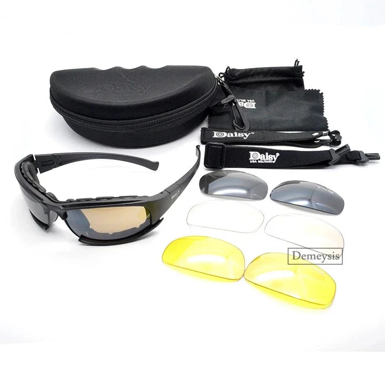 Tactical Polarized Glasses -  4-Lens Sport Goggles - Sunglasses for Shooting Hiking