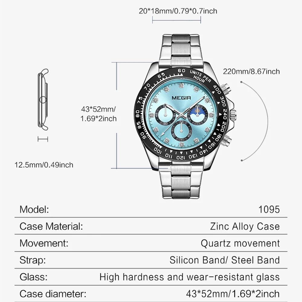 Herren-Quarzuhr aus Edelstahl – Wasserdichte Outdoor-Sportarmbanduhr mit Leuchtzifferblatt