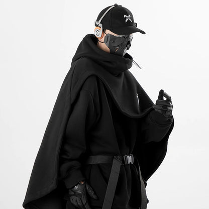 Techwear Streetwear Cloak Hoodie – Übergroßes Sweatshirt mit hohem Kragen