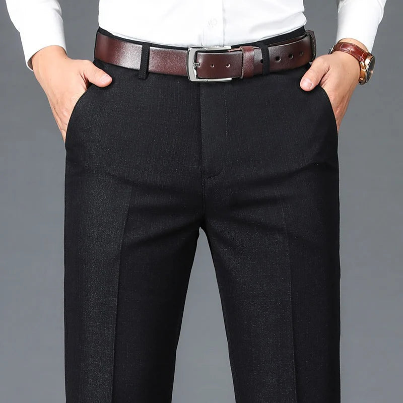 Einfarbige Anzughose für Herren mit hoher Taille und Business-Casual-Stil